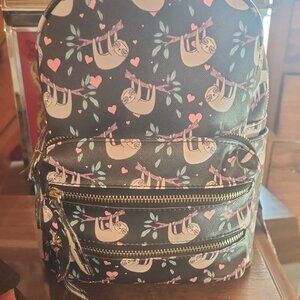 Sloth Print Backpack with Gold Accents